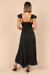 Cally Frill Shoulder Midi Dress - Black