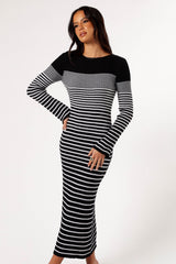 Camy Long Sleeve Midi Dress - Black/White