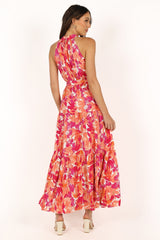Caroline Maxi Halter Dress - Red Orange