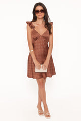 Cassinda Mini Dress - Brown Polka Dot