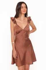 Cassinda Mini Dress - Brown Polka Dot