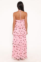 Chasity Halterneck Maxi Dress - Pink Polka Dot