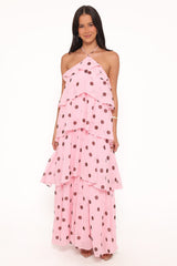 Chasity Halterneck Maxi Dress - Pink Polka Dot