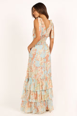 Christabel Tiered Maxi Dress - Blue Floral