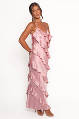 Ciao Ruffles Maxi Satin Dress - Pink