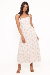 Clarissa Midi Dress - White Floral
