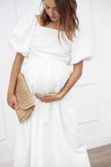 Clo Puff Sleeve Midi Dress - White