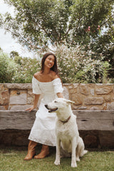 Clo Puff Sleeve Midi Dress - White Broderie