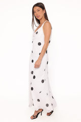 Collette Maxi Dress - White Polka Dot