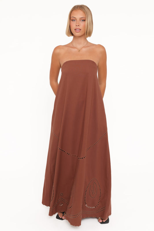 Como Strapless Maxi Dress - Brown