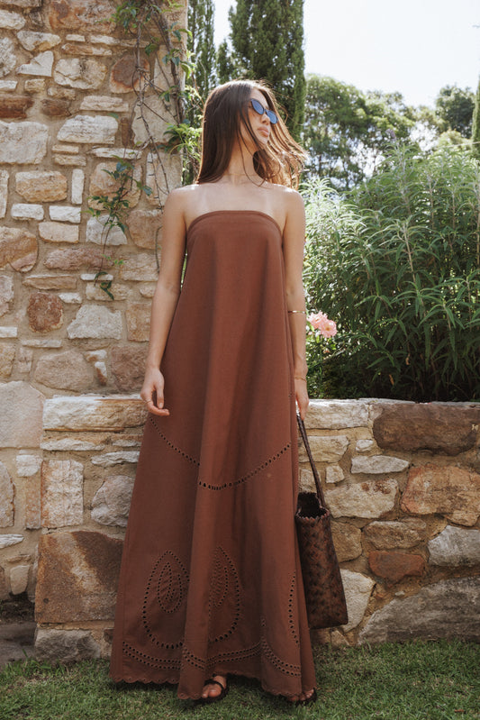 Como Strapless Maxi Dress - Brown