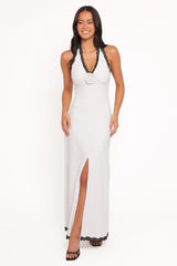 Conrad Halter Maxi Dress - White Polka Dot