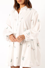 Daisy Long Sleeve Mini Dress - White Floral
