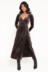 Darby Long Sleeve Midi Dress - Dark Brown