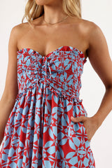 Dayton Strapless Midi Dress - Red Blue