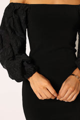 Dolly Puff Sleeve Midi Dress - Black