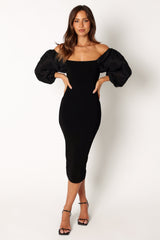 Dolly Puff Sleeve Midi Dress - Black
