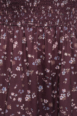 Edwina Shirred Frill Long Sleeve Midi Dress - Plum Floral