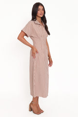 Eilis Short Sleeve Button Down Maxi Dress - Brown Stripe