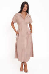 Eilis Short Sleeve Button Down Maxi Dress - Brown Stripe