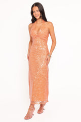 Eisley Halter Midi Dress - Orange Sequin
