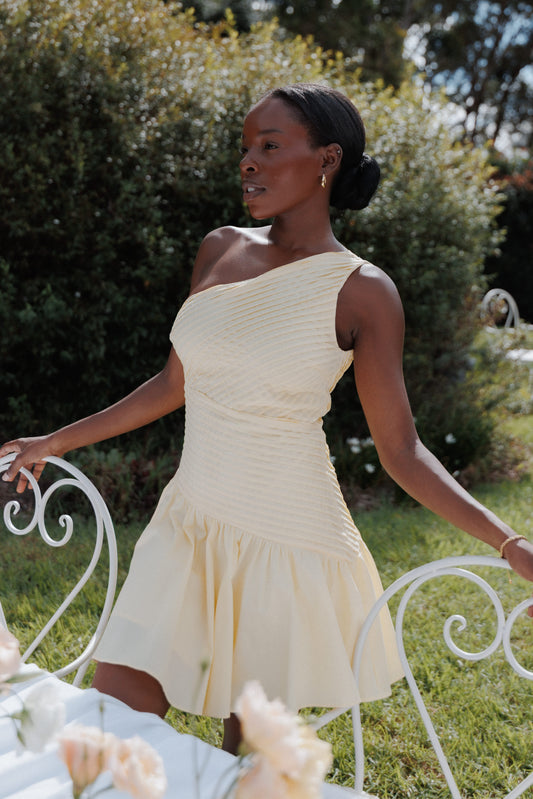 Elaria Off Shoulder Mini Dress - Butter Yellow