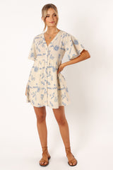 Elias Mini Dress - Beige Blue