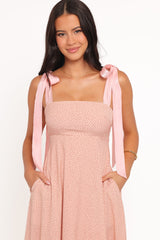 Ellody Maxi Dress - Peach Polka Dot