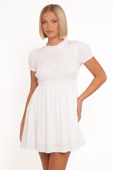 Emari Puff Sleeve Mini Dress - White