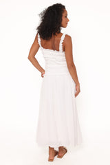 Enola Gather Midi Dress - White