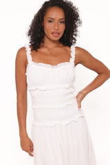 Enola Gather Midi Dress - White