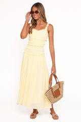 Enola Gather Midi Dress - Yellow
