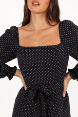 Ettie Long Sleeve Midi Dress - Black Polka Dot