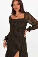 Ettie Long Sleeve Midi Dress - Pine/Tan