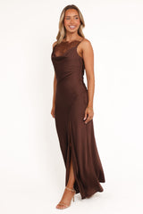 Evana Lace Maxi Dress - Brown