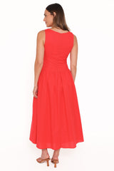 Evie Button Front Maxi Dress - Red