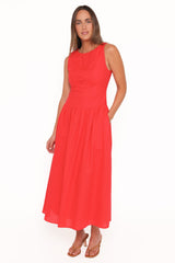 Evie Button Front Maxi Dress - Red