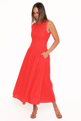 Evie Button Front Maxi Dress - Red