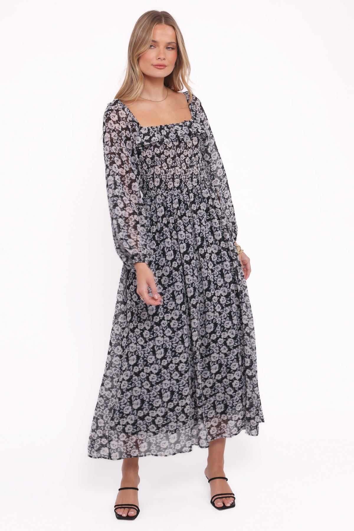 Faith Long Sleeve Maxi Dress - Black Floral