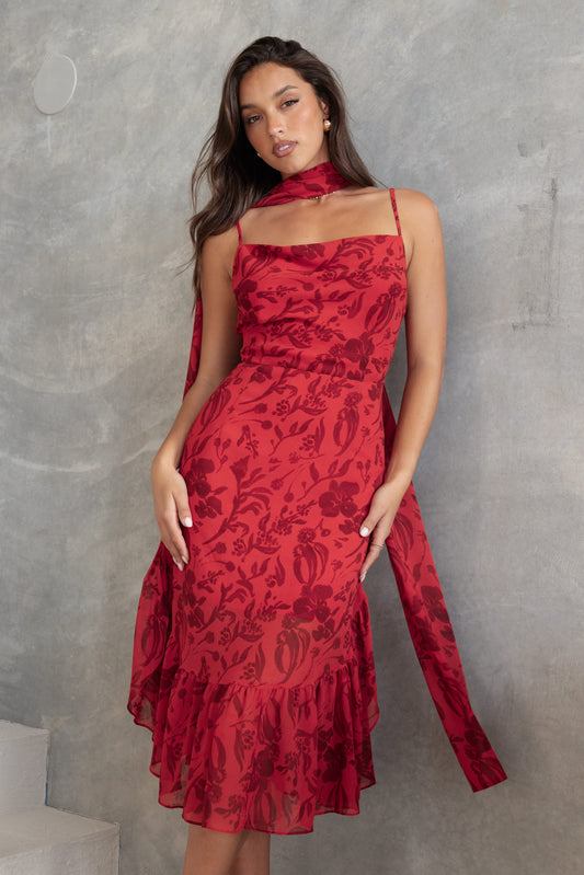 Francesca Midi Dress - Red Floral