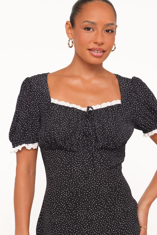 Francine Lace Midi Dress - Black Polka Dot