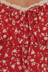 Francine Lace Midi Dress - Red Floral