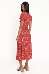 Francine Lace Midi Dress - Red Floral