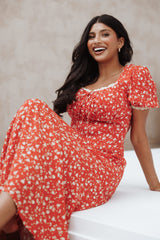 Francine Lace Midi Dress - Red Floral