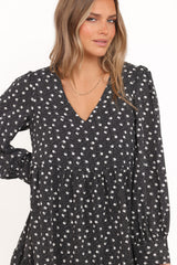 Frankie Long Sleeve Mini Dress - Black Floral