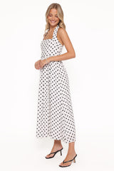 Gemini Halterneck Maxi Dress - White Polka Dot