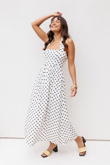 Gemini Halterneck Maxi Dress - White Polka Dot