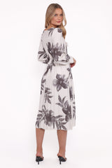 Grainne Long Sleeve Midi Dress - Black/White Floral