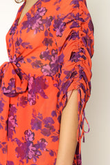 Hallie Midi Floral Dress - Red Wine