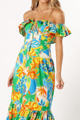Harriet Off Shoulder Maxi Dress - Malta Print